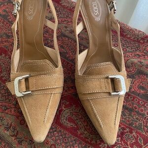 Tod’s, Tan Suede Slingback, Size 8.5